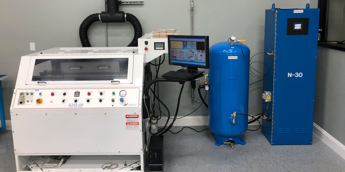 Nitrogen generator installed at selective soldering workstation with high-purity supply line